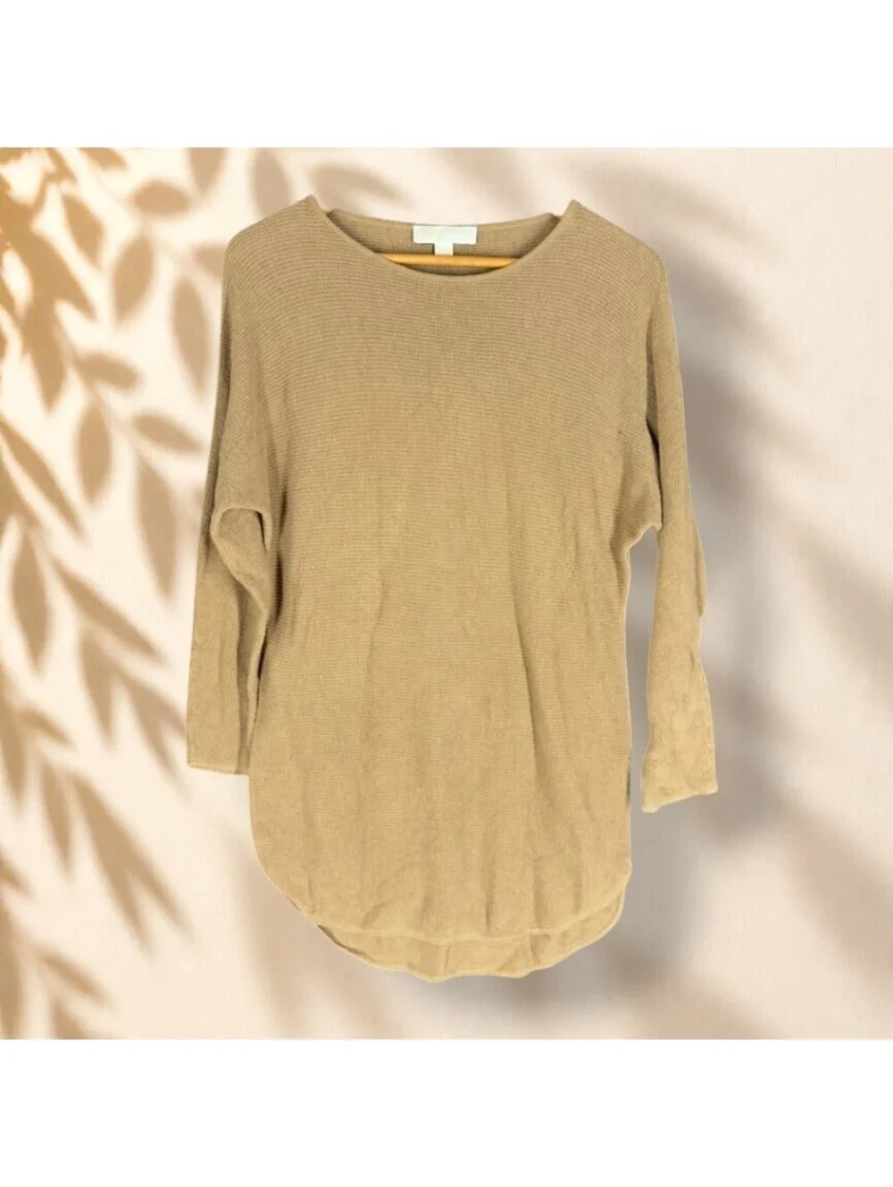 Michael Kors Sweater Pullover Women L Large Brown Knit 3/4 Sleeve Cotton Soft